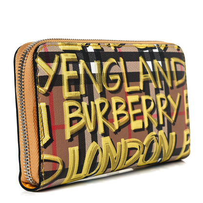 Burberry Vintage Check Graffiti Print Zip Around Wallet Yellow 2 of 9