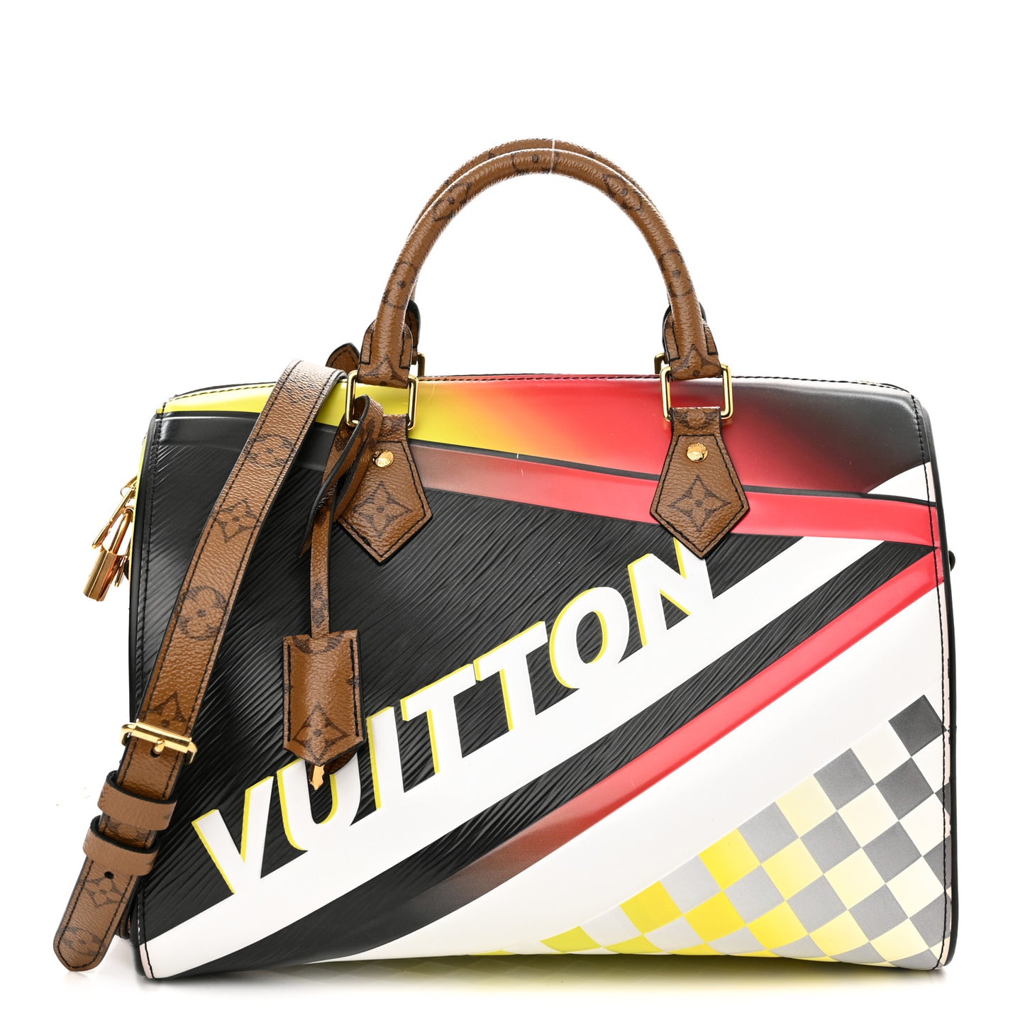 Epi Reverse Monogram Damier Race Speedy Bandouliere 30 Black Yellow