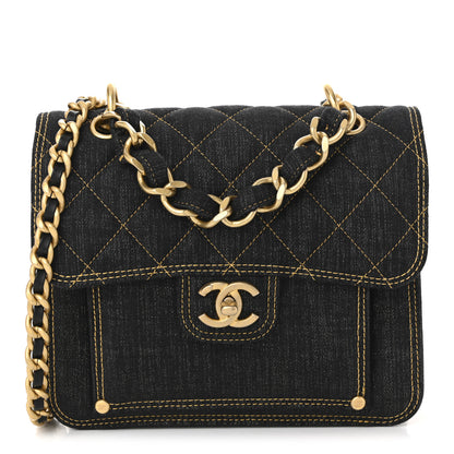 Chanel Denim Quilted Double You Mini Flap Black Golden 2 of 19