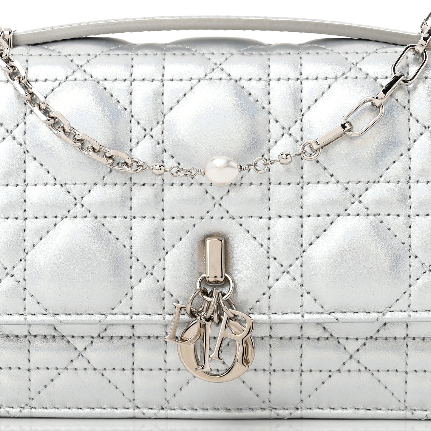Iridescent Metallic Lambskin Cannage Mini My Dior Bag Silver
