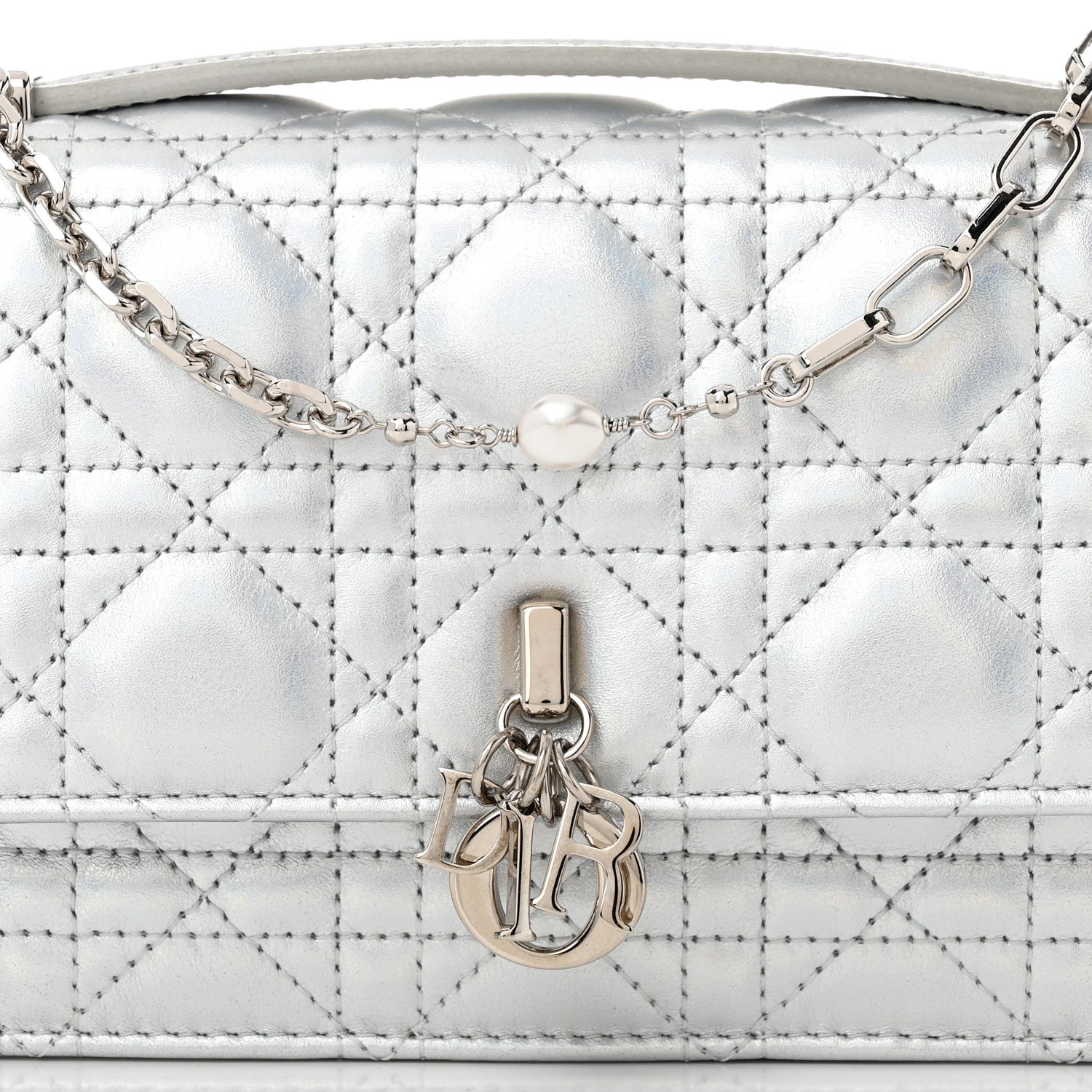 Christian Dior Iridescent Metallic Lambskin Cannage Mini My Dior Bag Silver 8 of 11