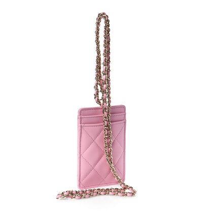 Chanel Lambskin Quilted Chanel Card Holder On Chain Pink 2 of 10