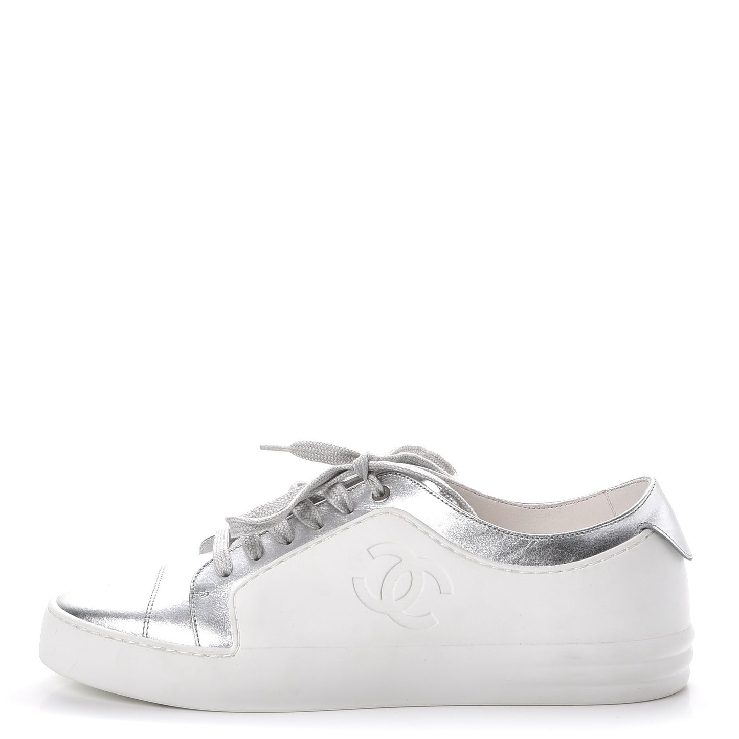 Iridescent Goatskin Sneakers 40.5 White Silver