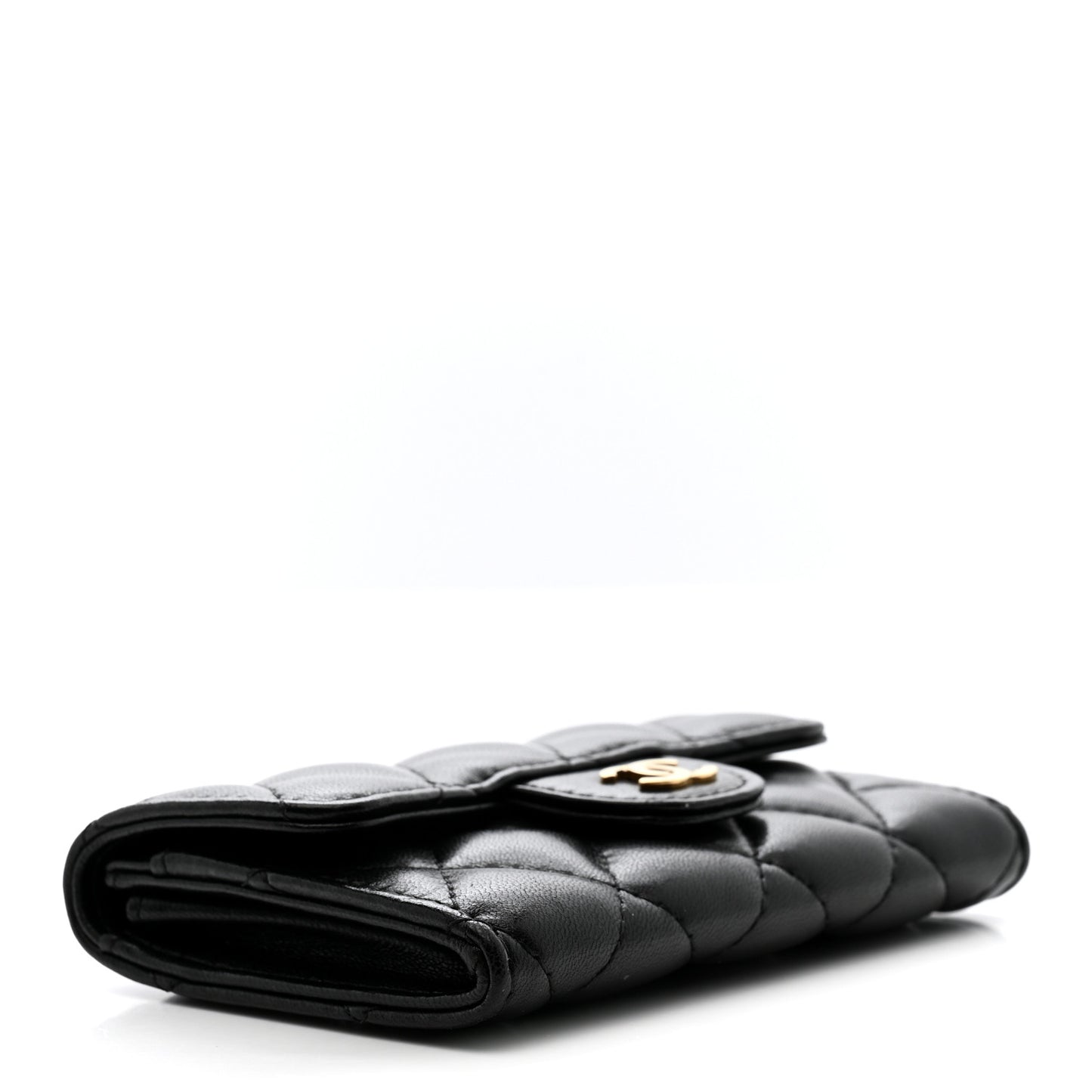 Lambskin Quilted Flap Card Holder Wallet Black