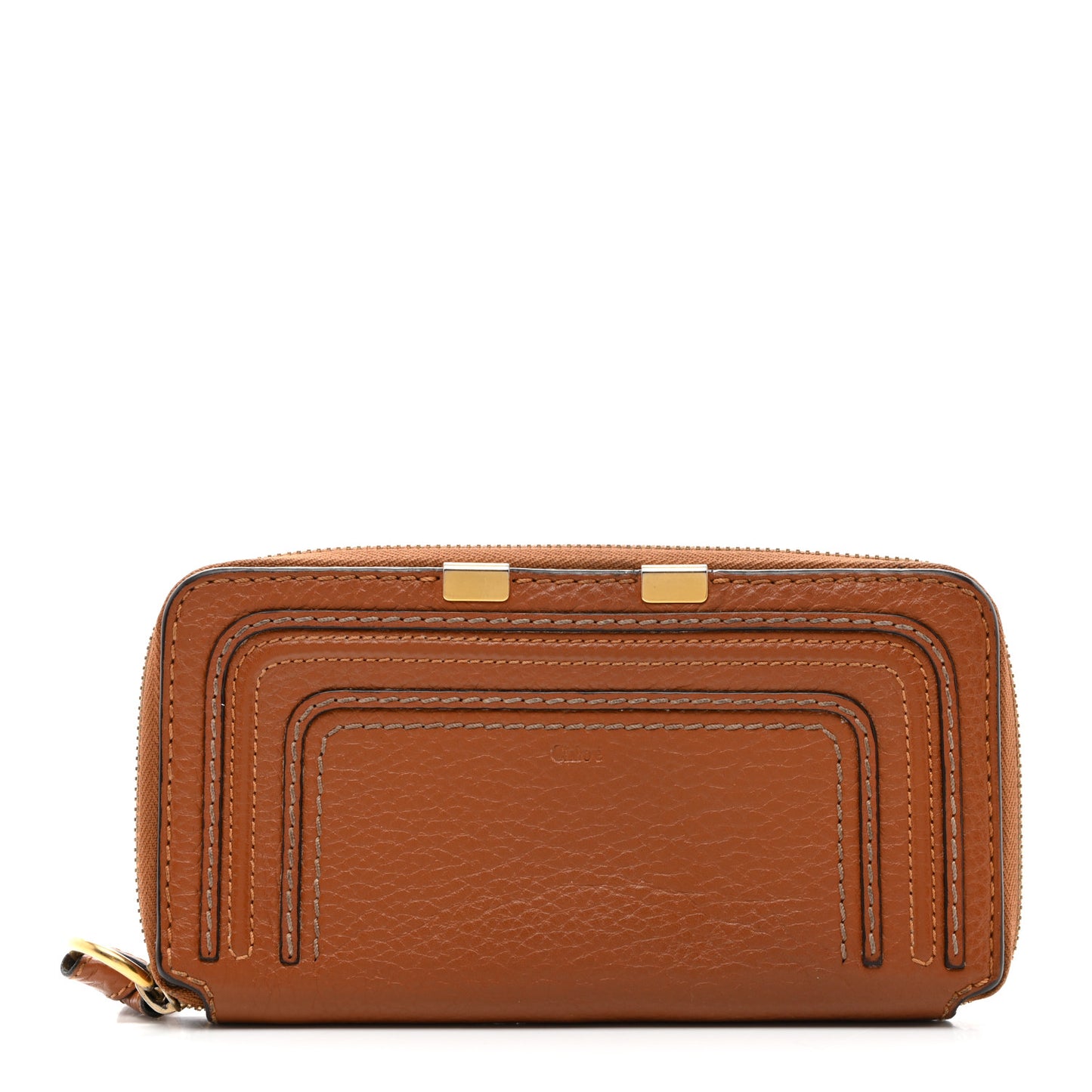 Grained Calfskin Marcie Long Zip Around Wallet Tan