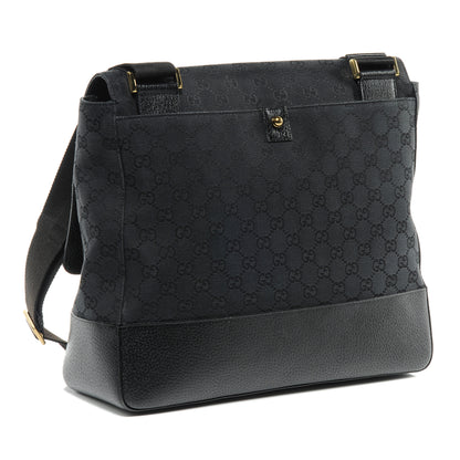 Gucci Monogram Calfskin Double Buckle Flap Messenger Bag Black 3 of 8