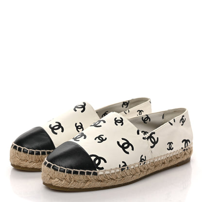 Chanel Lambskin Printed CC Espadrilles 37 White Black 3 of 9