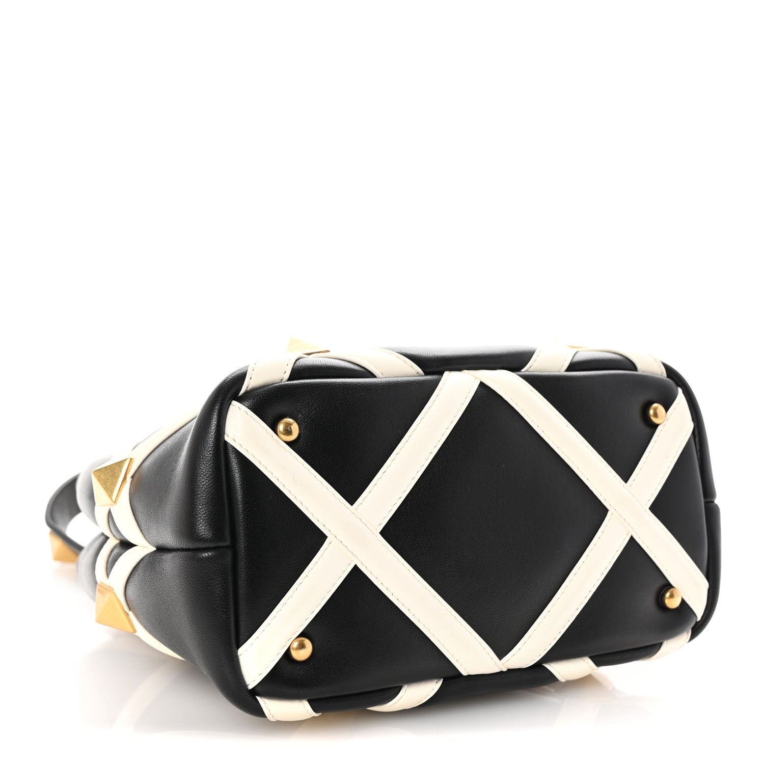 Valentino Garavani Nappa Small Roman Stud The Handle Bag Black Ivory 4 of 9
