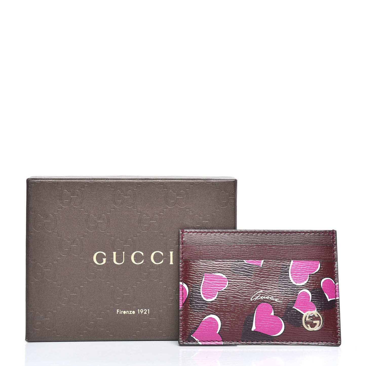 Calfskin Heartbeat Print Card Holder New Wine