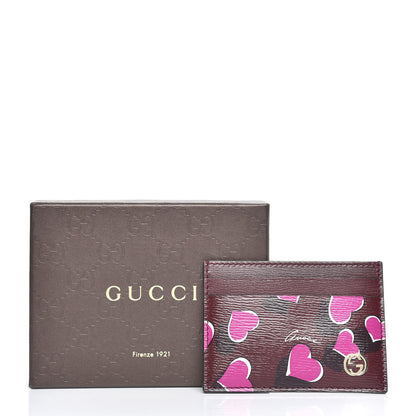 Gucci Calfskin Heartbeat Print Card Holder New Wine 7 of 7