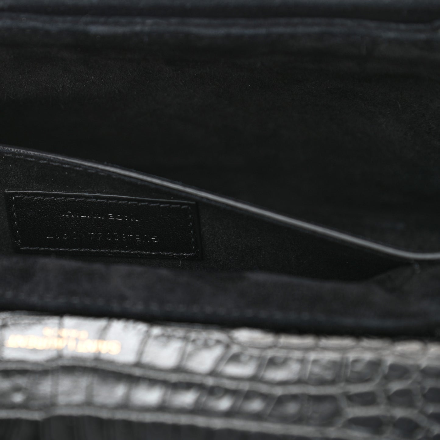 Calfskin Crocodile Embossed Medium Bellechasse Satchel Black