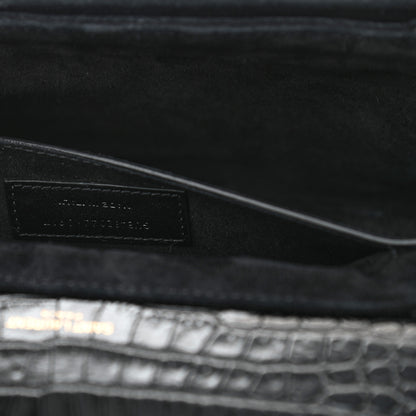 Saint Laurent Calfskin Crocodile Embossed Medium Bellechasse Satchel Black 7 of 12