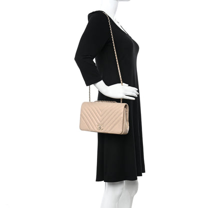 Chanel Metallic Caviar Chevron Quilted Medium Statement Flap Beige 2 of 10