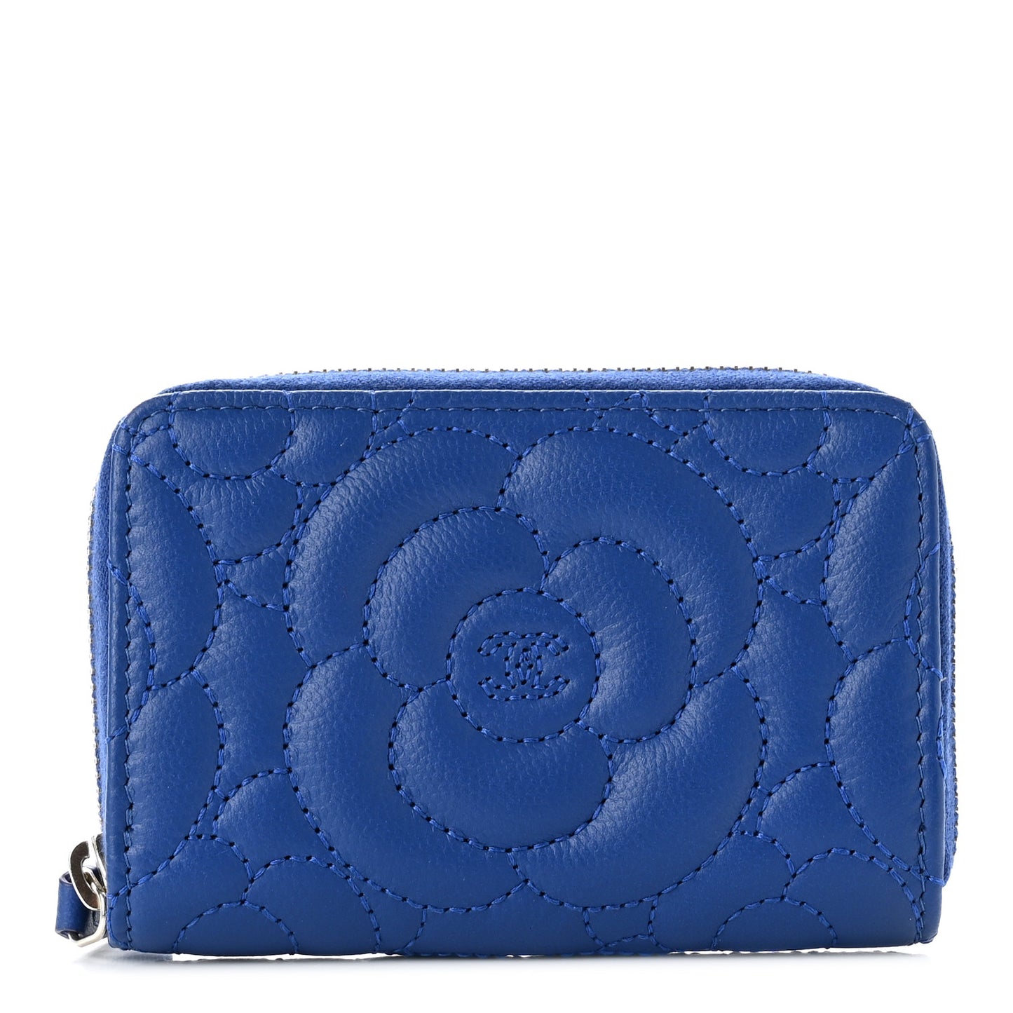 Caviar Camellia Embossed Zip Coin Purse Blue