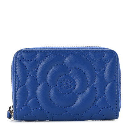 Chanel Caviar Camellia Embossed Zip Coin Purse Blue 1 of 8