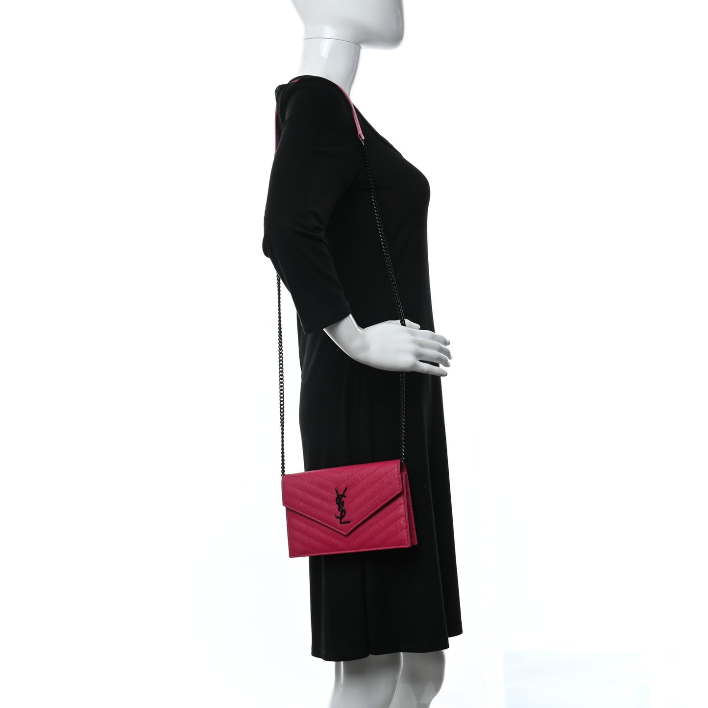 Grain De Poudre Matelasse Chevron Monogram Envelope Chain Wallet Bubblegum