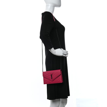 Saint Laurent Grain De Poudre Matelasse Chevron Monogram Envelope Chain Wallet Bubblegum 2 of 11