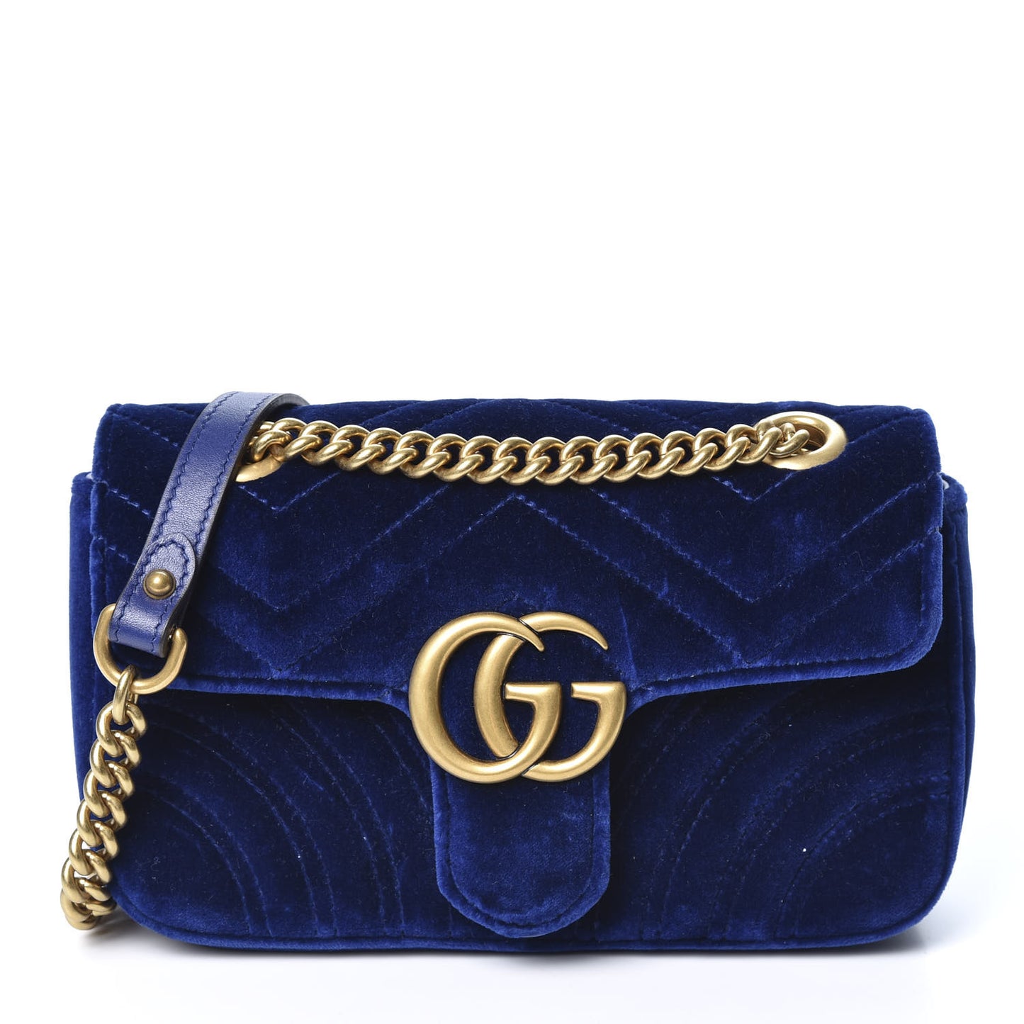 Velvet Matelasse Mini GG Marmont Shoulder Bag Cobalt Blue