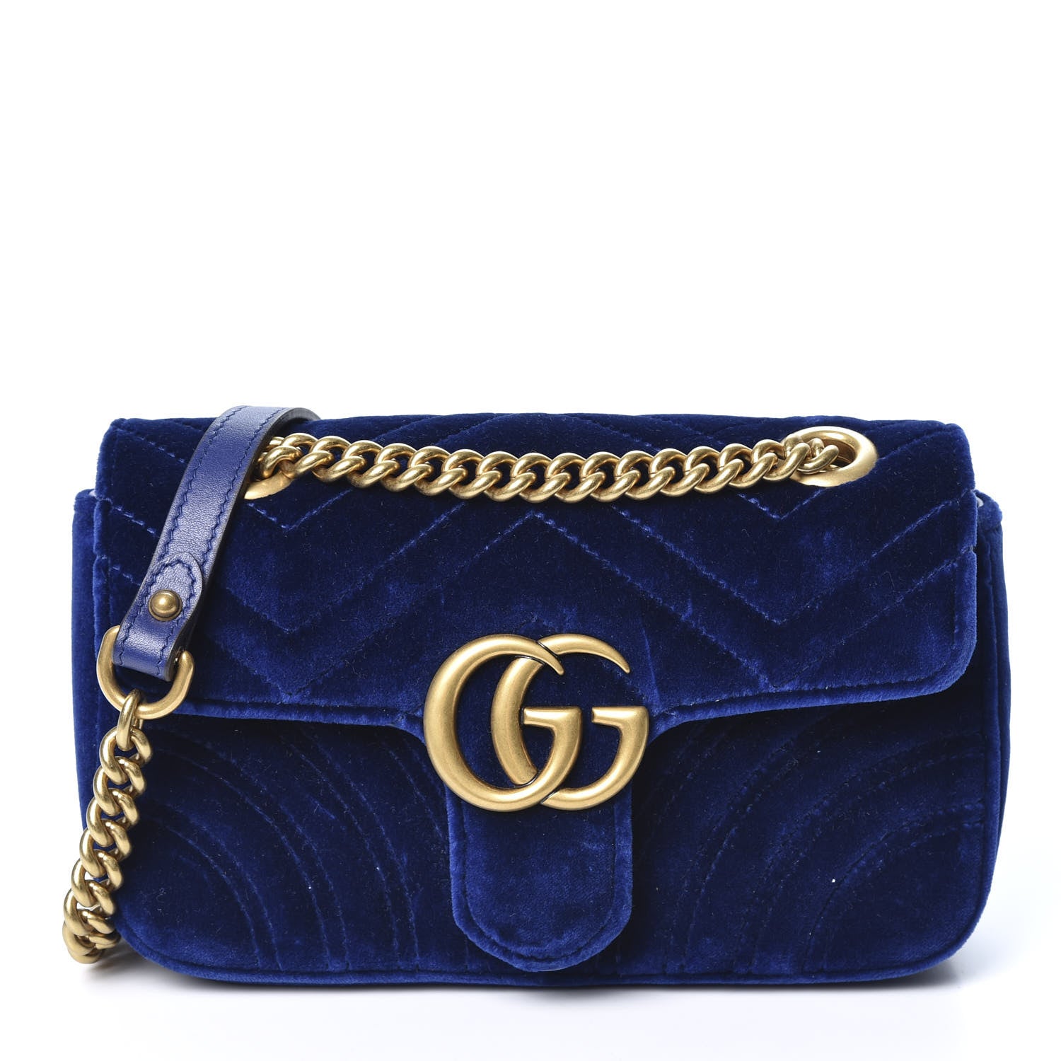 Gucci Velvet Matelasse Mini GG Marmont Shoulder Bag Cobalt Blue 1 of 9