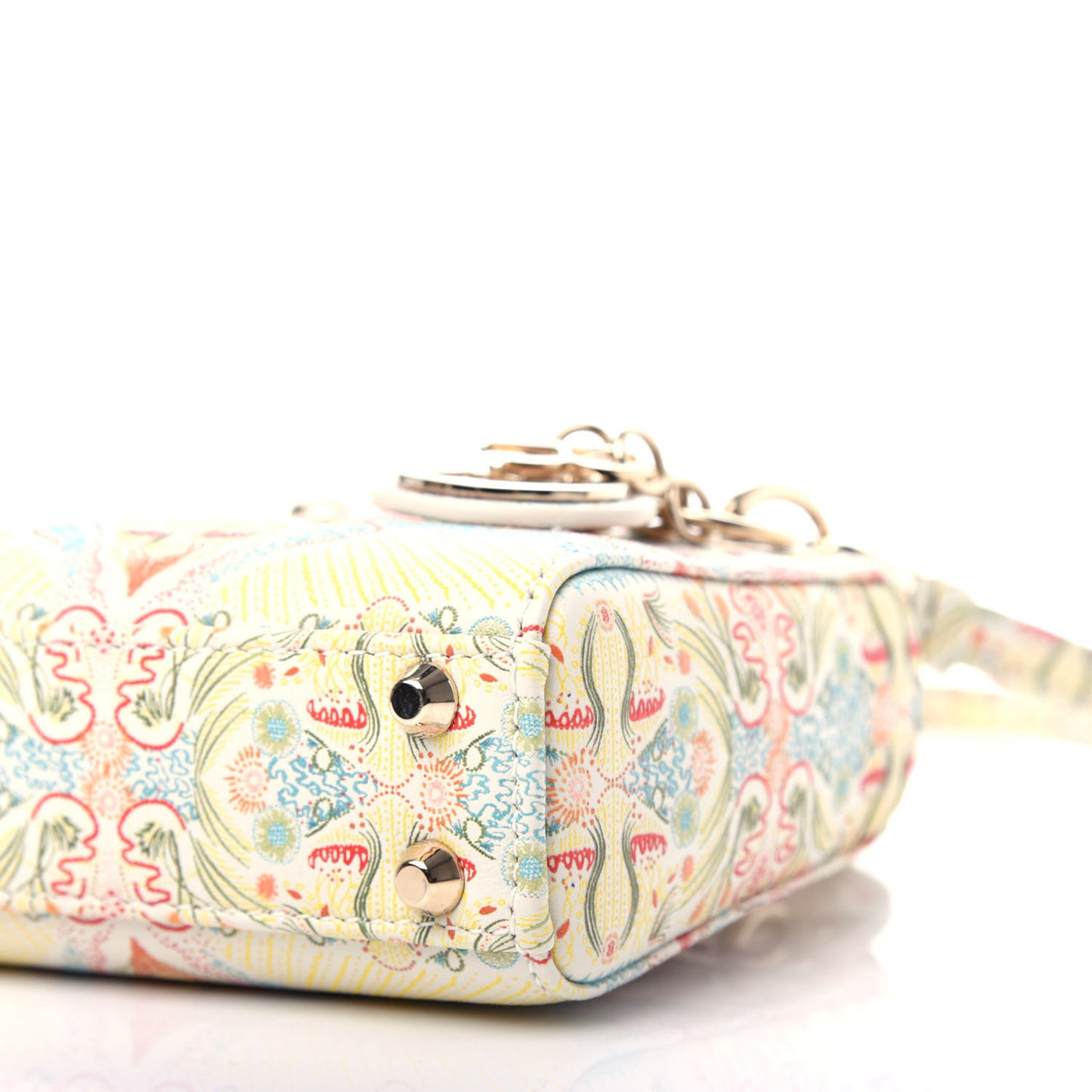 Calfskin Embroidered Mini Lady Dior White Multicolor
