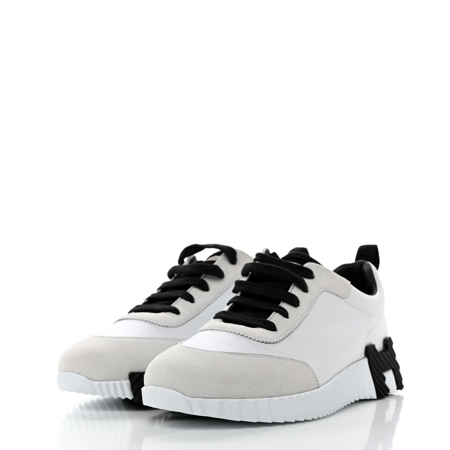 Hermes Calfskin Suede Goatskin Bouncing Sneakers 40 White Black 3 of 8