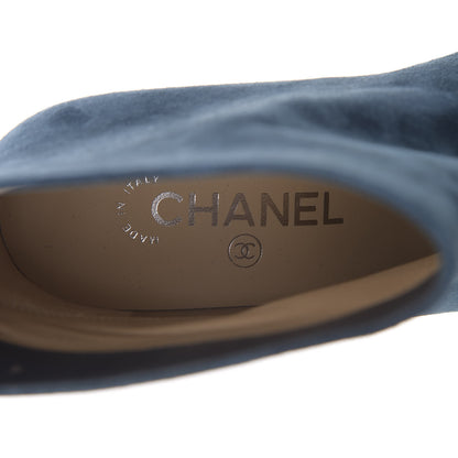 Chanel Suede Calfskin Satin Gabrielle Cap Toe Short Boots 38.5 Blue Black 8 of 10