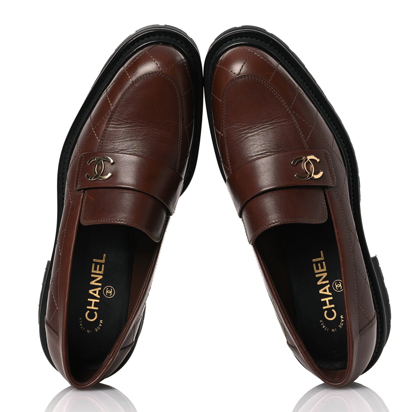 Calfskin Quilted CC Mocassin Loafers 41 Brown