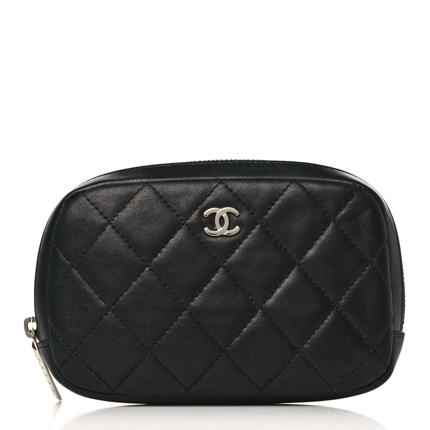 Lambskin Quilted Small Curvy Pouch Cosmetic Case Black