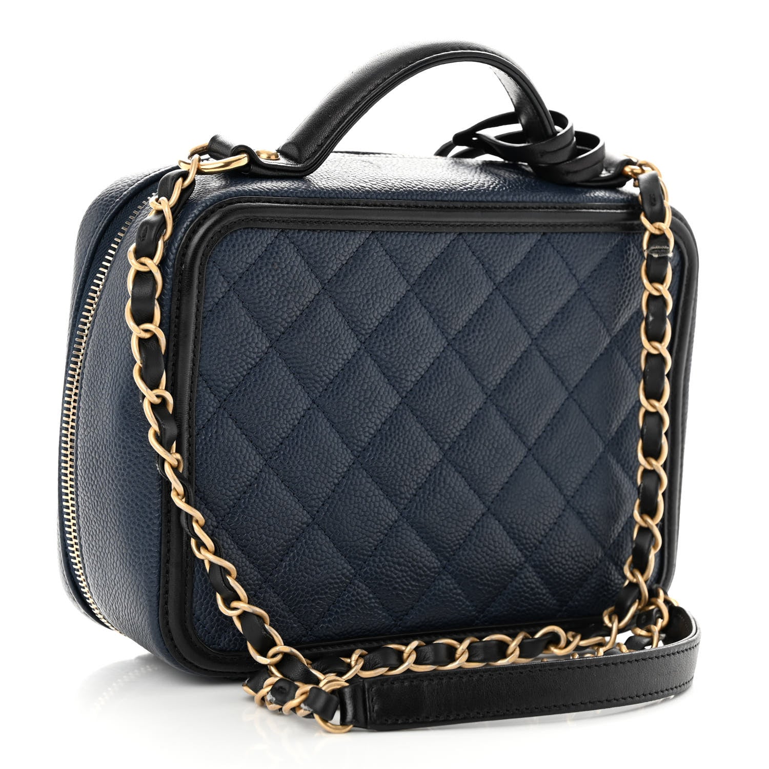 Chanel Caviar Quilted Medium CC Filigree Vanity Case Navy Black 3 of 15