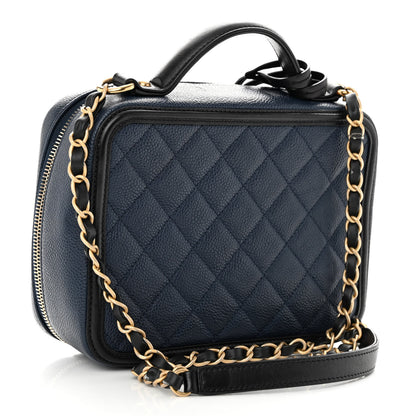 Chanel Caviar Quilted Medium CC Filigree Vanity Case Navy Black 3 of 15