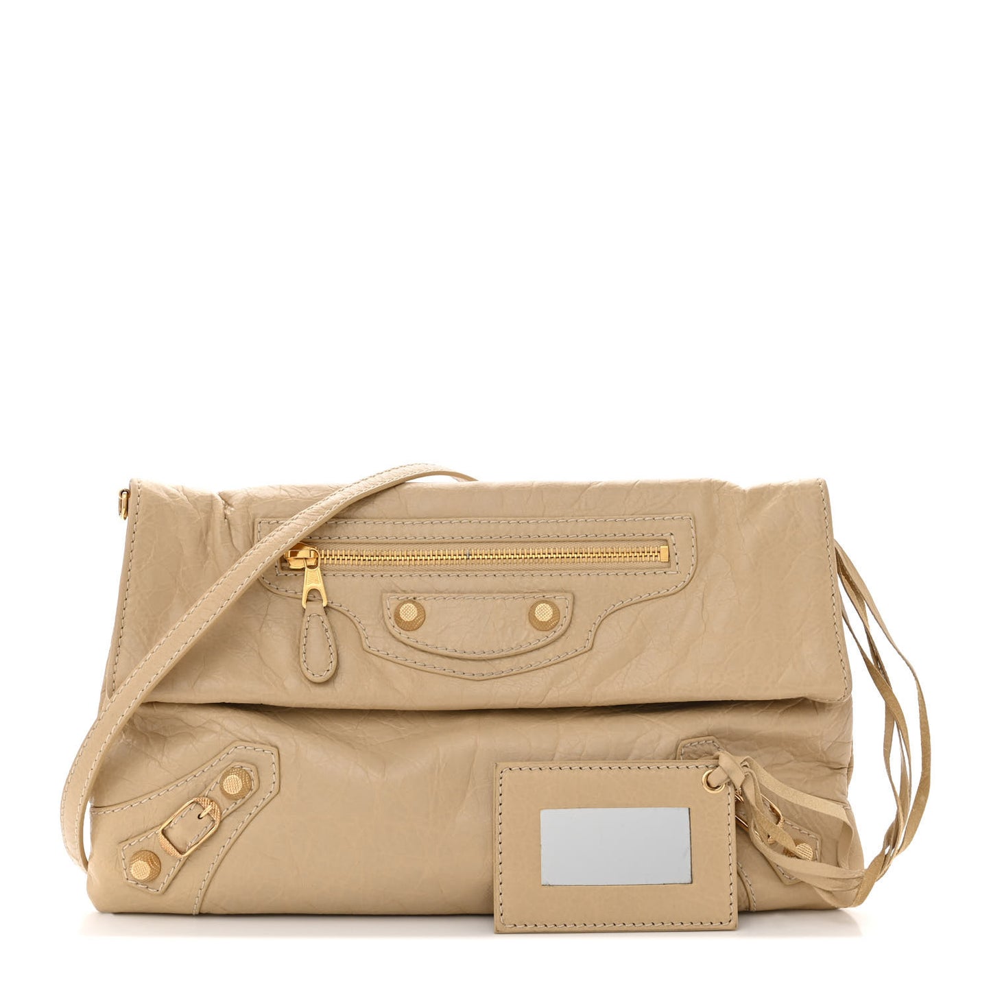 Agneau Giant 12 Gold Hardware Envelope Strap Clutch Pralaine
