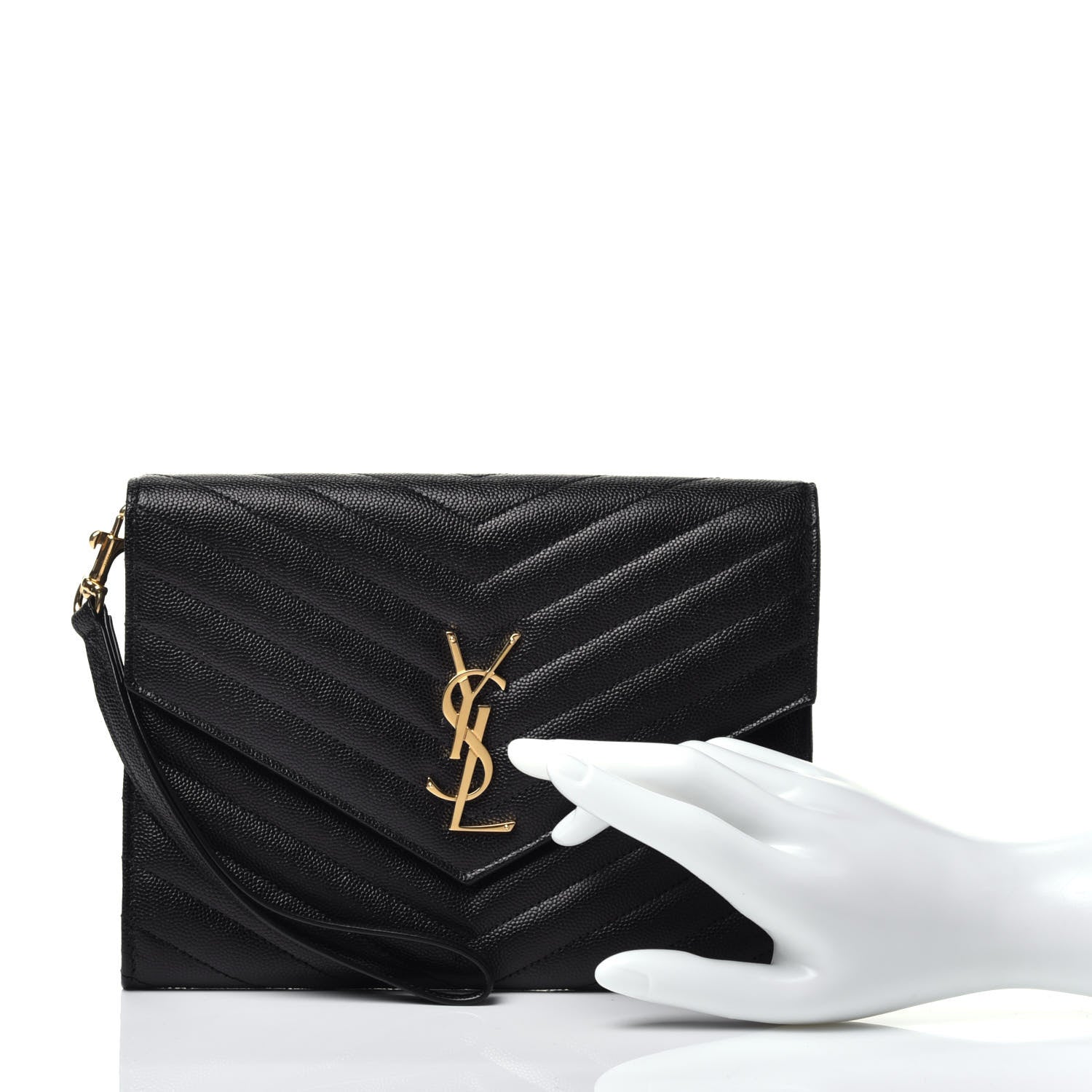Saint Laurent Grain De Poudre Matelasse Chevron Monogram Envelope Clutch Black 2 of 7