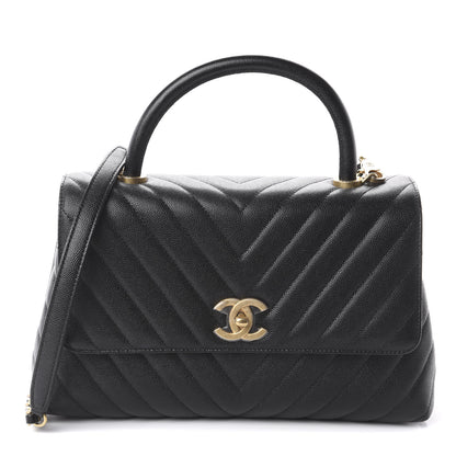 Chanel Caviar Chevron Quilted Small Coco Handle Flap Black 2 of 17
