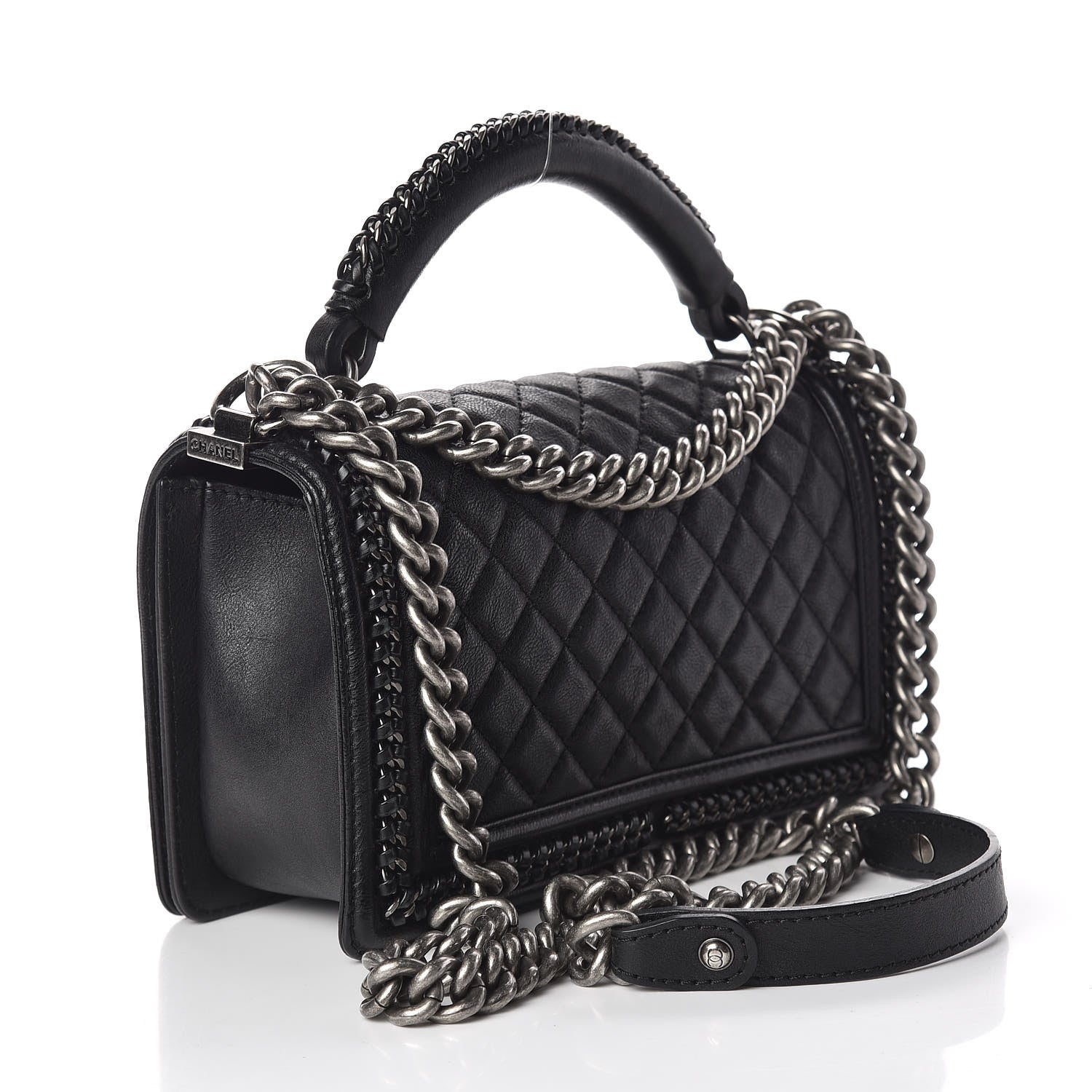 Chanel Calfskin Quilted Medium Boy Top Handle Flap Black 3 of 12