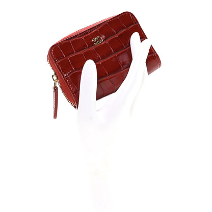 Chanel Calfskin Crocodile Embossed Crococo Coin Purse Burgundy 2 of 8