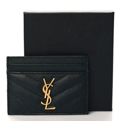 Saint Laurent Grain De Poudre Matelasse Chevron Monogram Credit Card Case Algae 8 of 8