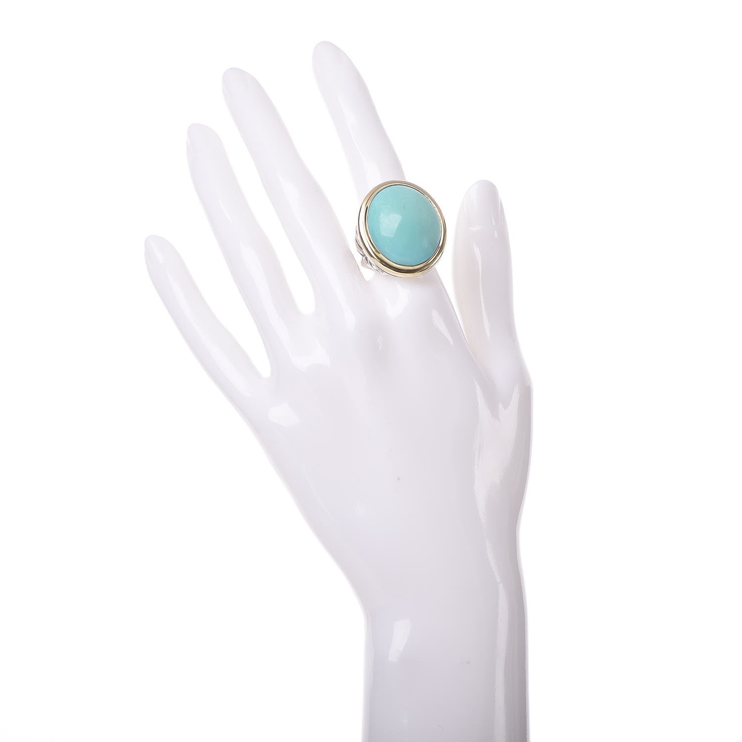 David Yurman Sterling Silver 18K Yellow Gold Turquoise 20mm Signature Oval Ring 52 6 2 of 5