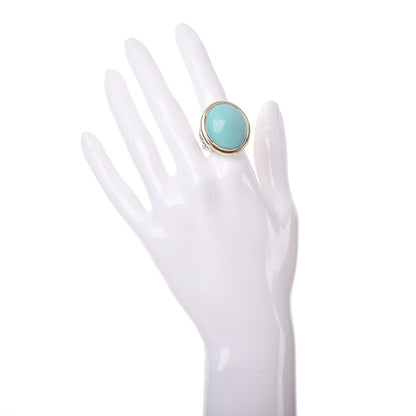 David Yurman Sterling Silver 18K Yellow Gold Turquoise 20mm Signature Oval Ring 52 6 2 of 5