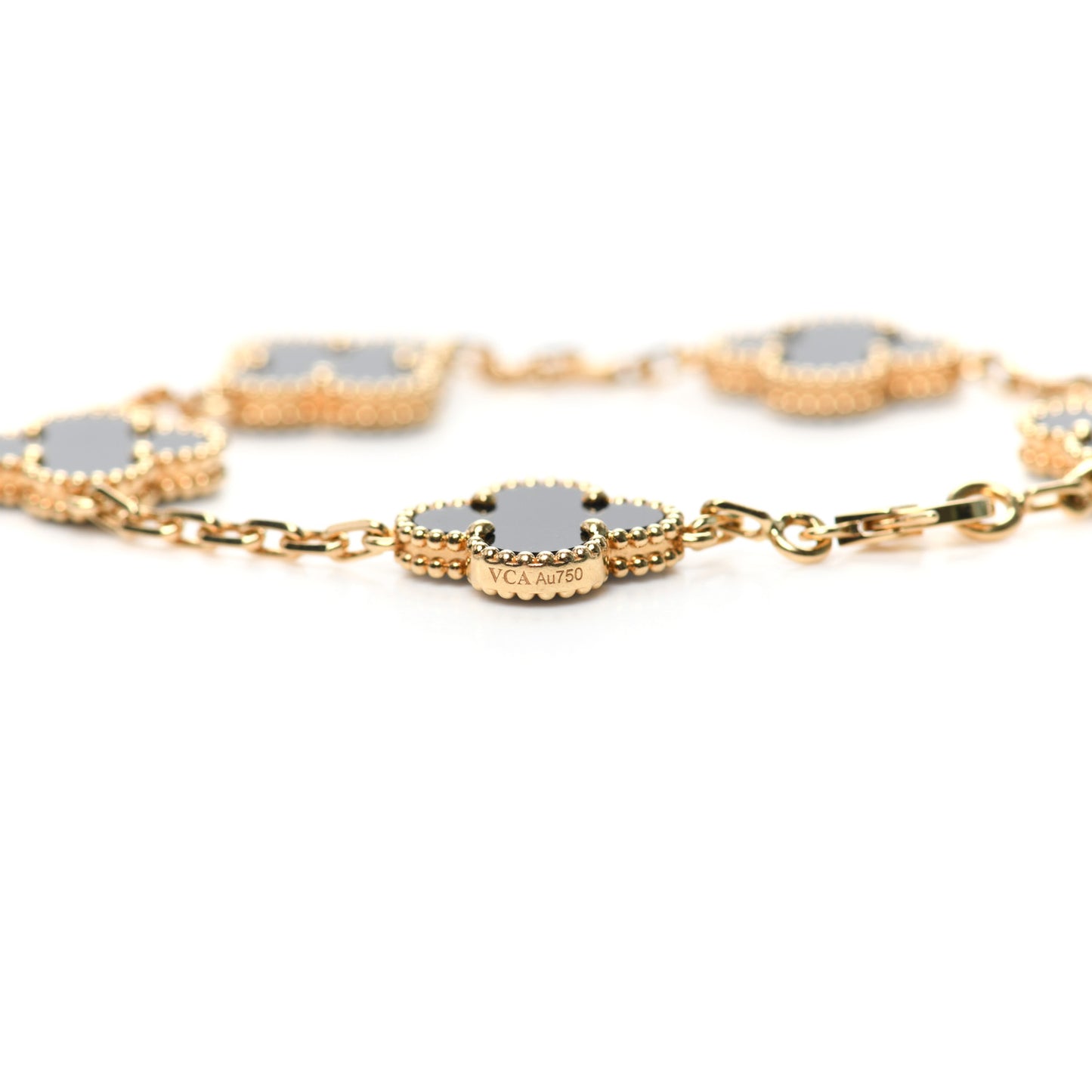18K Yellow Gold Black Onyx 5 Motifs Vintage Alhambra Bracelet