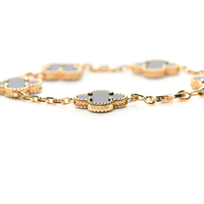 Van Cleef & Arpels 18K Yellow Gold Black Onyx 5 Motifs Vintage Alhambra Bracelet 6 of 8