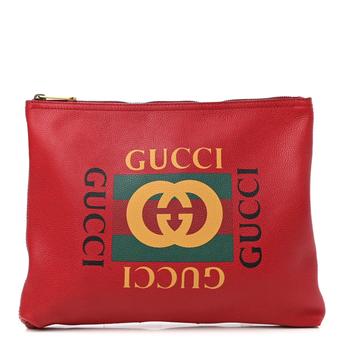 Pebbled Calfskin Medium Logo Portfolio Clutch Hibiscus Red