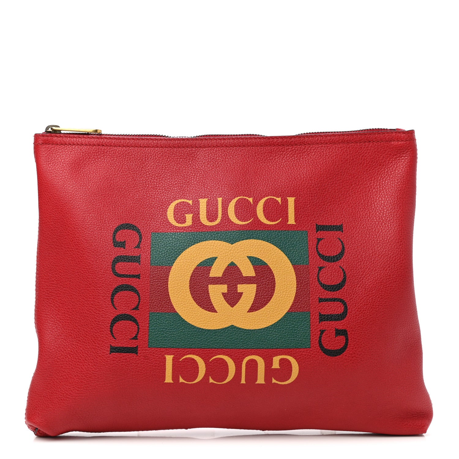 Gucci Pebbled Calfskin Medium Logo Portfolio Clutch Hibiscus Red 1 of 10