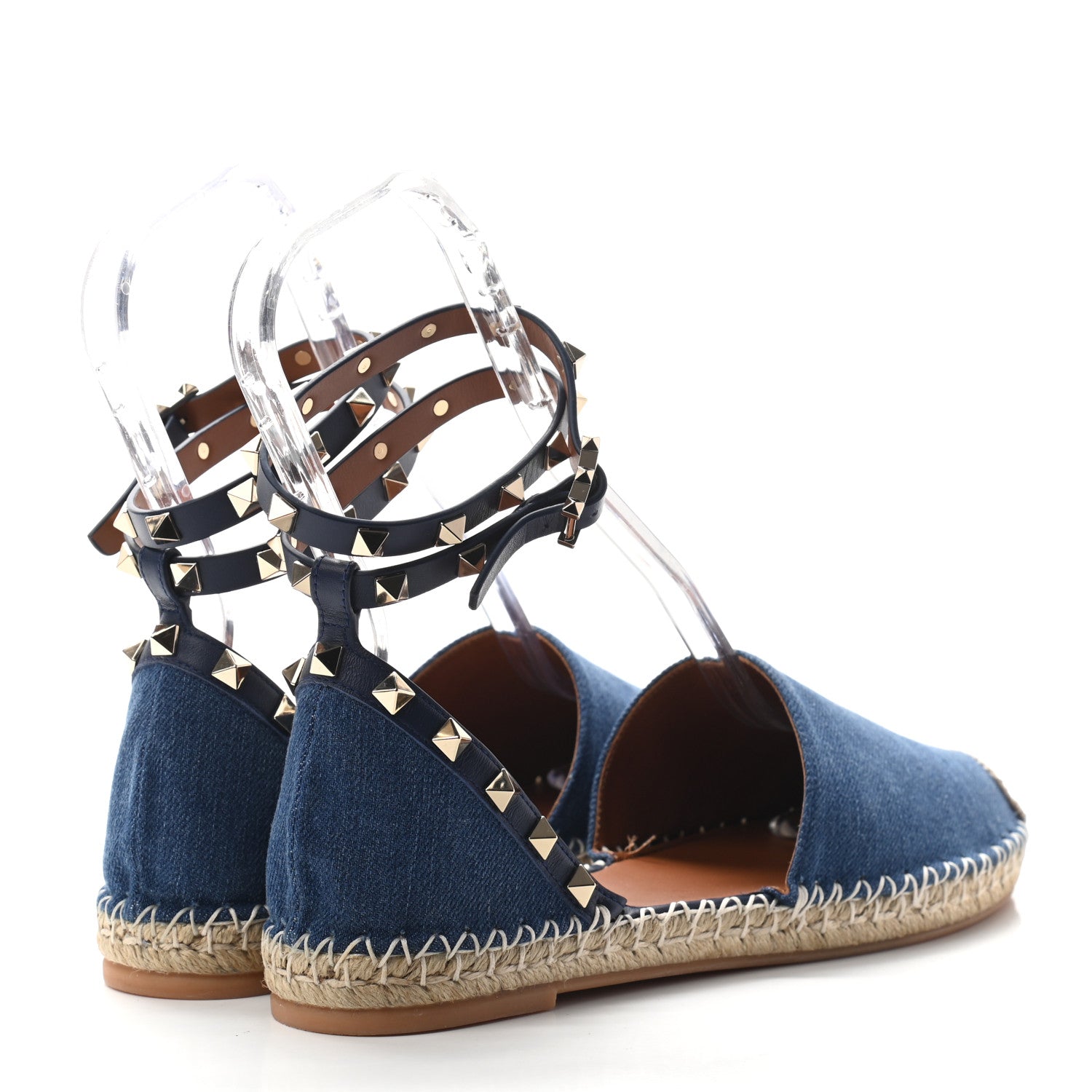 Valentino Garavani Denim Rockstud Ankle Wrap Espadrille 20mm Flats 40 Light Denim 4 of 8