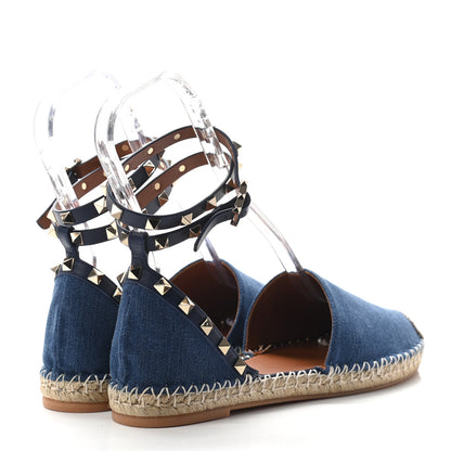 Valentino Garavani Denim Rockstud Ankle Wrap Espadrille 20mm Flats 40 Light Denim 4 of 8