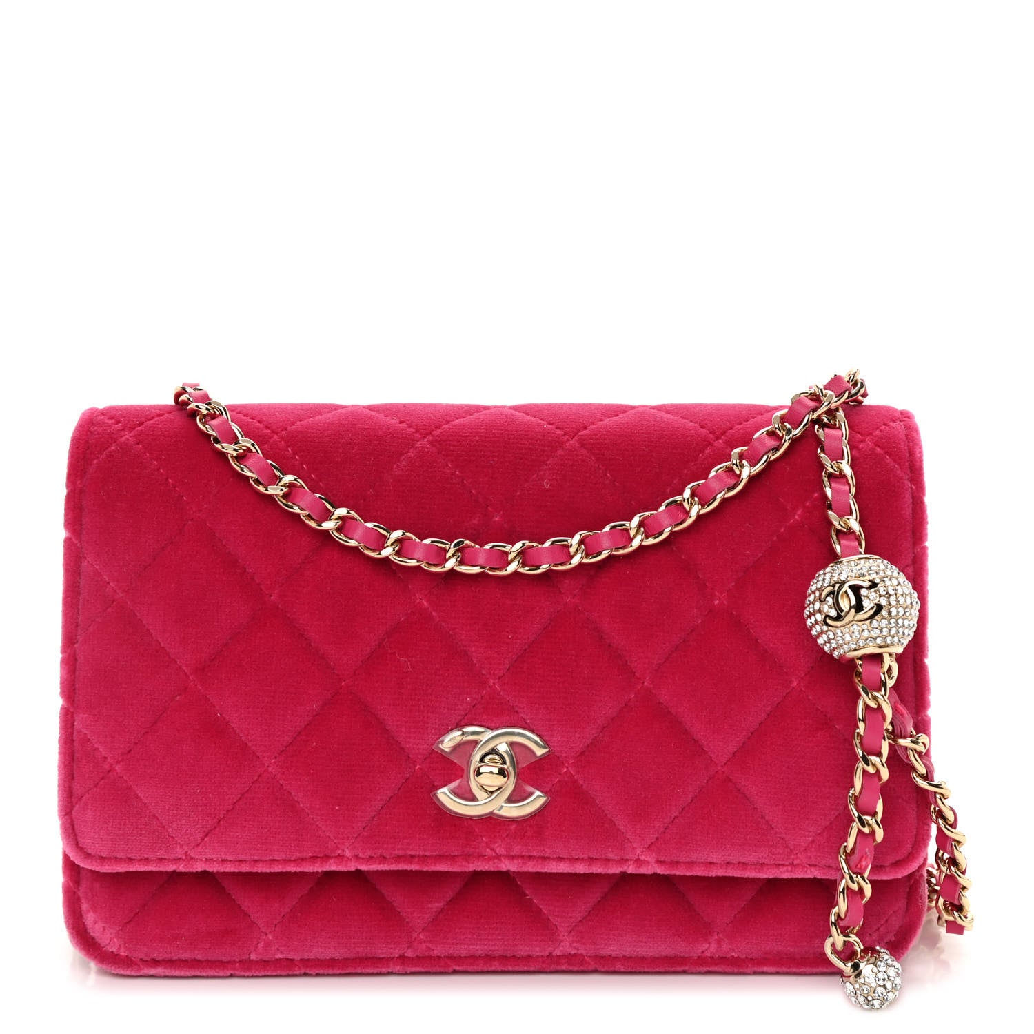 Chanel Velvet Quilted Pearl Crush Wallet On Chain WOC Pink 1 of 11