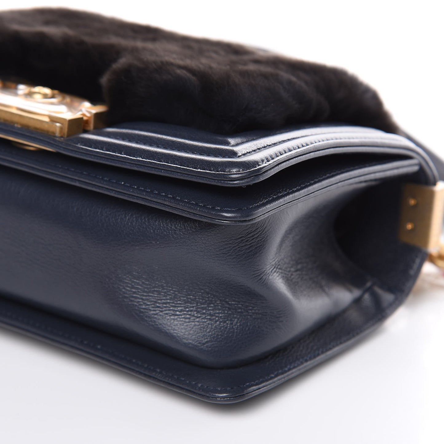 Orylag Rabbit Fur Calfskin Small Boy Flap Navy