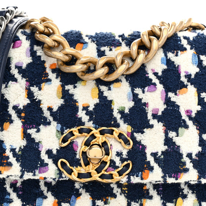 Chanel Tweed Quilted Medium Chanel 19 Flap Ecru Navy Blue Multicolor 8 of 10