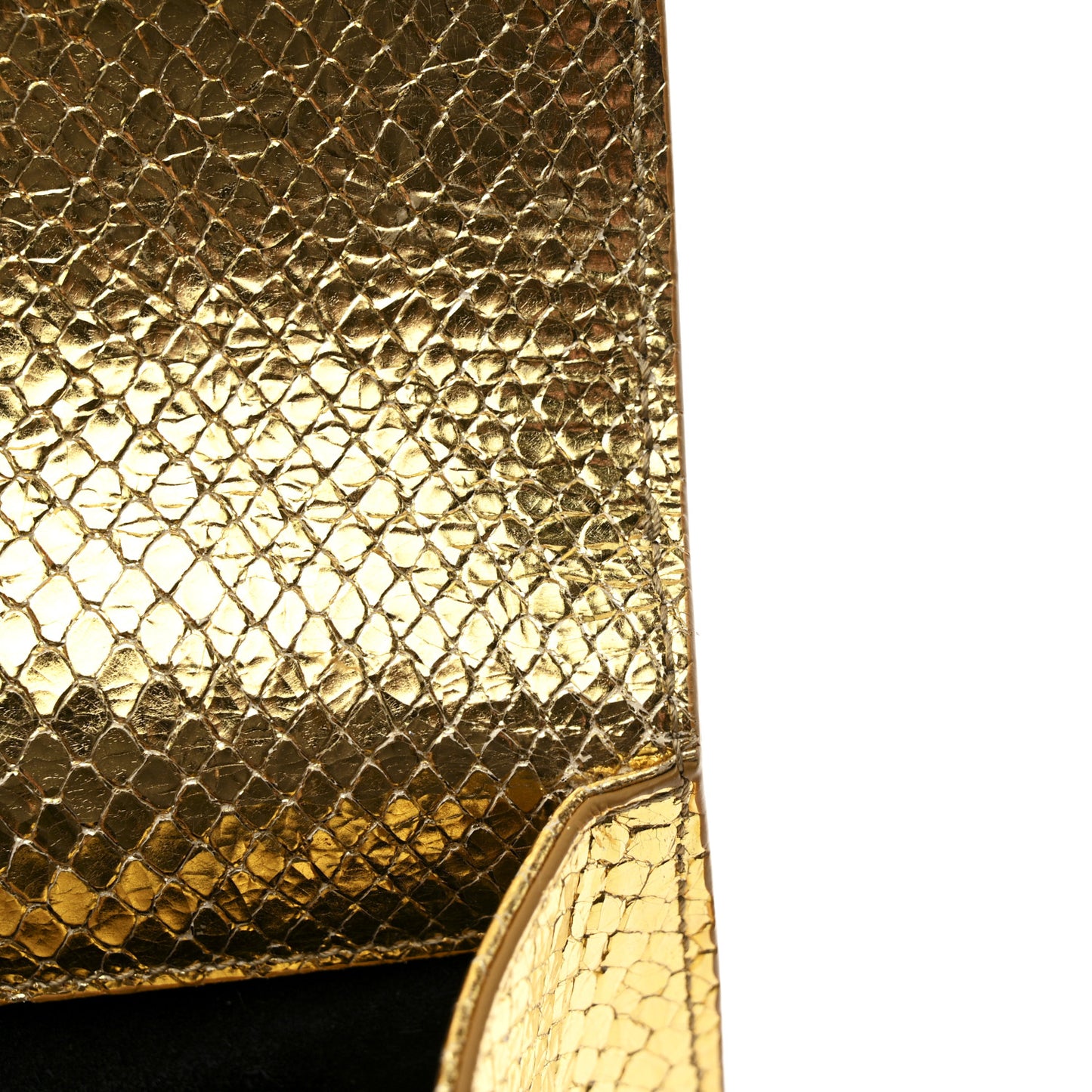 Metallic Calfskin Snakeskin Embossed Classic Monogram Tassel Clutch Gold