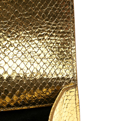 Saint Laurent Metallic Calfskin Snakeskin Embossed Classic Monogram Tassel Clutch Gold 7 of 7