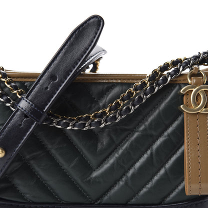 Chanel Aged Calfskin Chevron Quilted Small Gabrielle Hobo Green Black 9 of 9